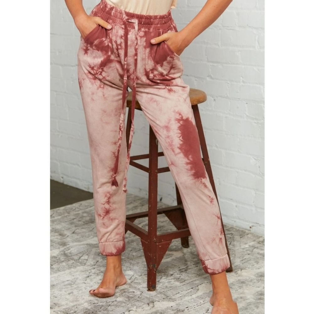 Pink Tie Dye Tie Waist  Pants